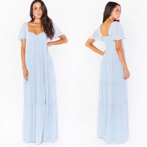 NWT Show Me Your Mumu Nicole Maxi Dress Steel Blue Chiffon XL